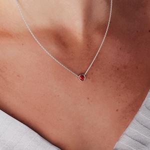 14k Ruby Birthstone Necklace, Solid Gold and Ruby Pendant, Ruby Necklace, Solid Gold, Lab Grown, Certified, Bridal Necklace, Minimalist