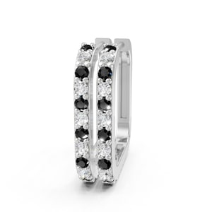 Square Black Diamond Earrings, Black Diamond Hoops, Half Inch Hoops for Women, Solid 14k Gold, Real Diamond/Lab Grown, Christmas Gift Ideas