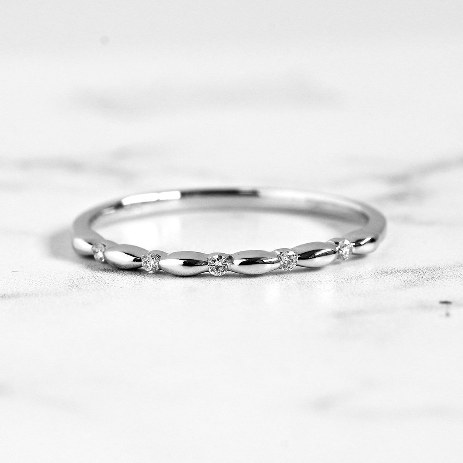 Simple Diamond Wedding Band Thin Wedding Band Half Eternity Etsy