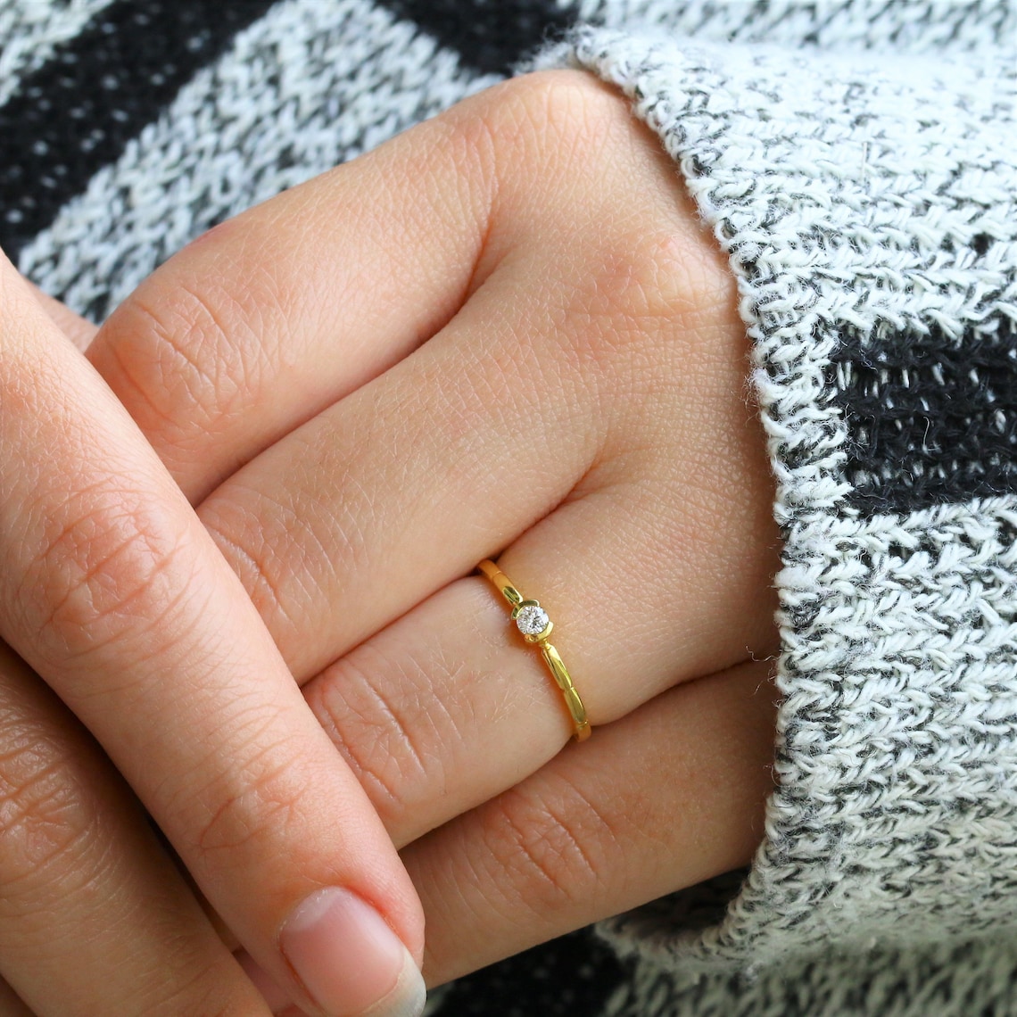 Simple Diamond Ring Small Engagement Ring Dainty Real Gold Etsy New