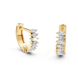 Tiny Marquise Diamond Hoops, 10mm Diamond Earrings for Women, Solid 14k Gold, Yellow Gold/Rose Gold/ White Gold, Natural Diamond/Lab Grown