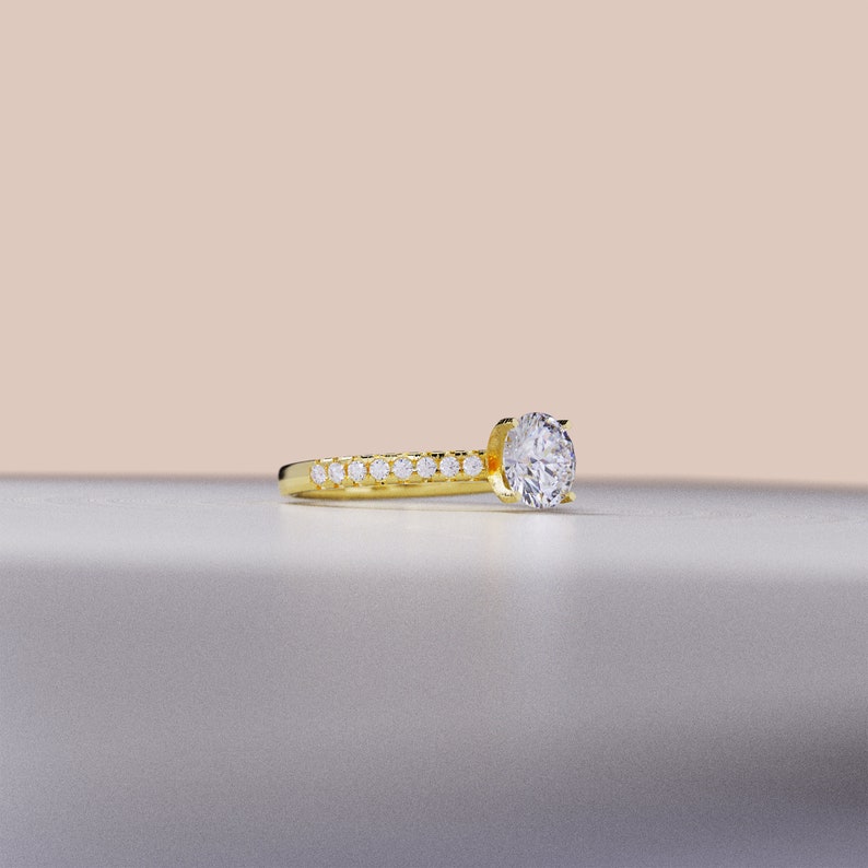 1 Carat Lab Grown Diamond Ring, Moissanite Engagement Ring, Round Cut, 14k Solid Gold, Lab Created Proposal Ring for Women, IGI Certified