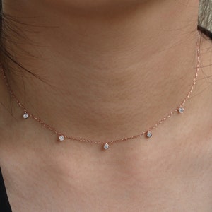 14k/18k Diamond Station Disc Plate Choker Necklace Solid Rose Yellow White Gold Natural Diamond Necklace Minimalist Necklace For Women