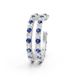 Aros de diamantes y zafiro azul auténtico, aros de zafiro de media pulgada para mujer, oro macizo de 14 k, zafiro azul natural, ideas para regalos de Navidad