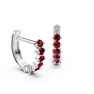Tiny Ruby Hoop Earrings, 9mm Real Ruby Hoops for Women, Solid 14k White Gold/Yellow Gold/Rose Gold, Ruby Huggies, Gift for Mom/Wife/Daughter