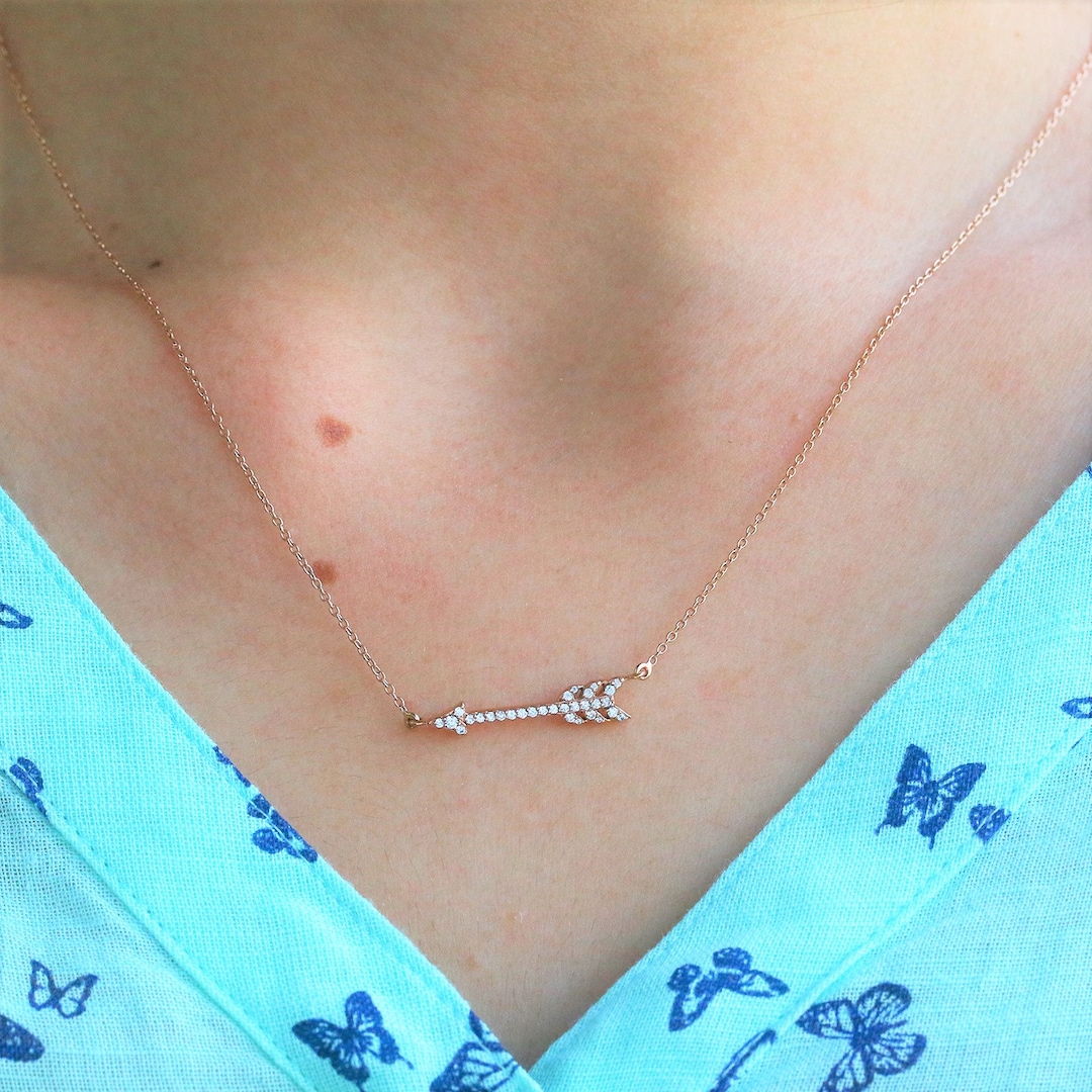 Diamond Gold Arrow Necklace, Dainty Necklace, Diamond Arrowhead Pendant Necklace, Delicate Gold