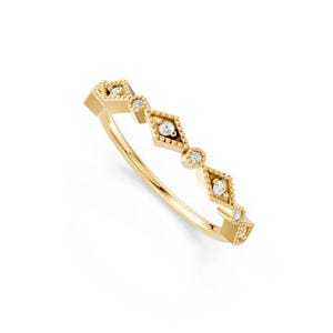 14k Art Deco Antique Style Wedding Ring, Milgrain Diamond Band, Vintage Half Eternity, Real Diamond/Lab Diamond/Moissanite, Solid Gold