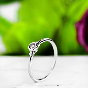 Small Bezel Set Diamond Promise Ring, Solid 14K 18K White Rose Gold, Dainty Engagement Ring, Minimalist Simple Solitaire Ladies Gold Ring image 5