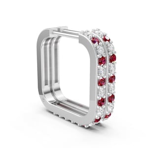 Real Red Ruby Diamond Hoops, Clip Hoops, Half Inch Ruby Hoop Earrings for Women, Solid 14k Gold, Natural Blue Ruby, Christmas Gift Ideas