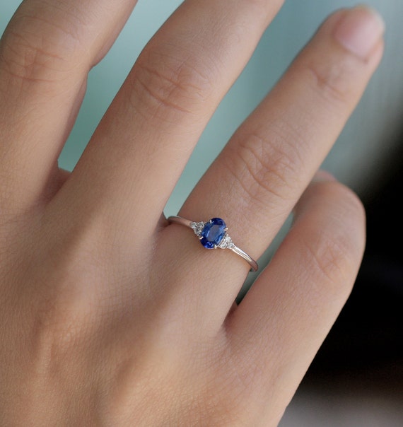 Blue Sapphire Ring with Marquise Diamonds | Sapphire Ring Yellow Gold |  Sapphire Engagement Ring