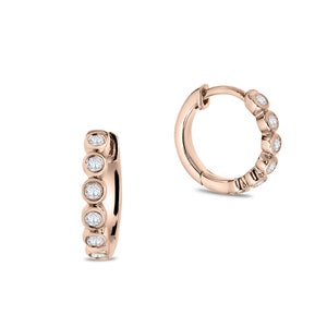 Cerceaux en or 14 carats, Boucle d’oreille en diamant, Petits câlins en diamant, Boucles d’oreilles en cerceau, Or massif, Mini cerceaux avec diamants, Or blanc rose jaune