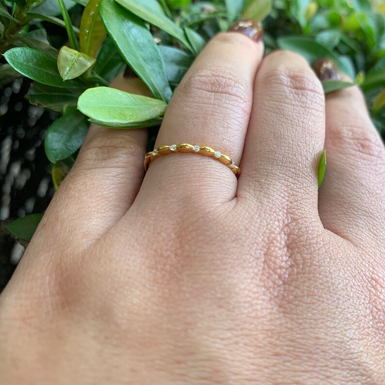 Simple Diamond Wedding Band Thin Wedding Band Half Eternity Etsy