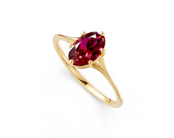 Ruby Engagement Ring, Oval Cut Ruby Ring, 14k Solid Gold, Lab Grown Ruby, Wedding Anniversary Gift for Women, July Birthstone