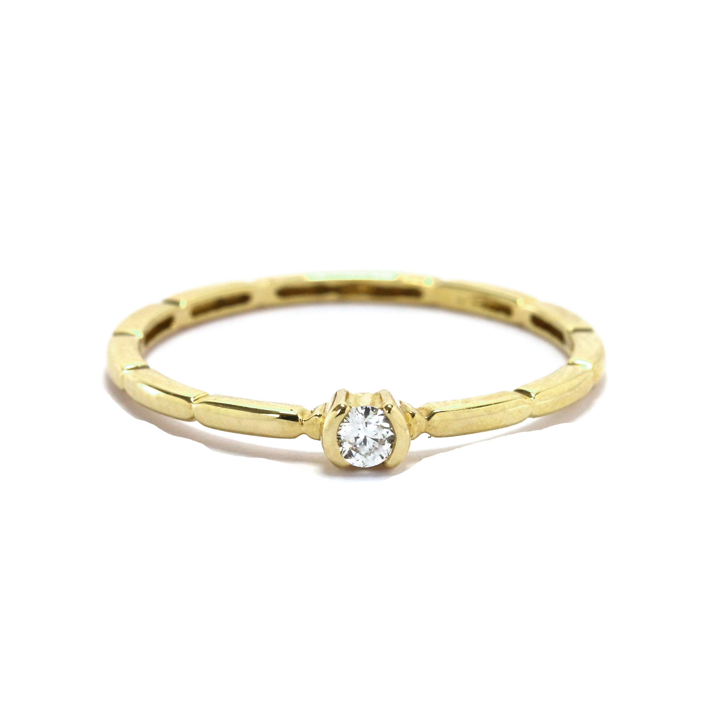 Simple Diamond Ring Small Engagement Ring Dainty Real Gold Etsy