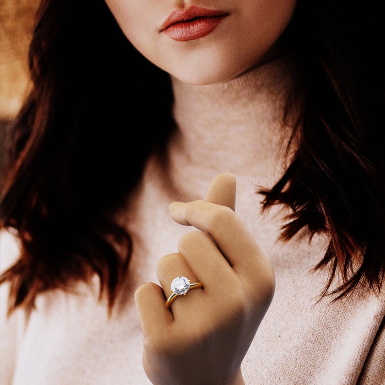 tulip bakset lab grown diamond engagement ring, lab created diamond ring, affordable moissanite ring for women