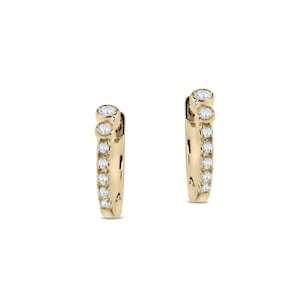 Diamond Hoop Earrings, Huggie Hoops, Small Real Diamond Huggies, Solid 14k/18k Gold, Tiny Bezel Hoops, Yellow/Rose/White Gold Hoop Earrings
