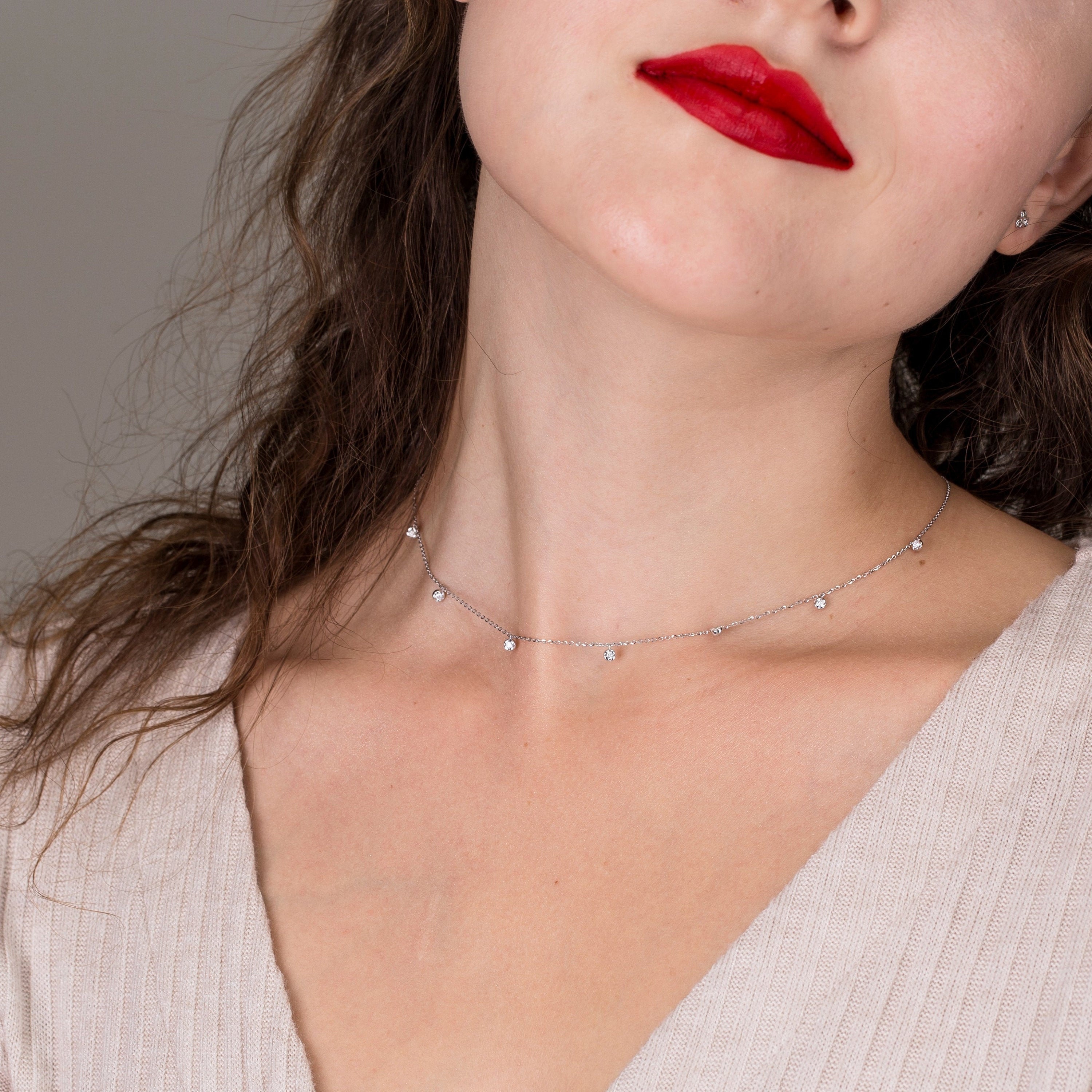 Real Diamond Station Necklace/ 14k 18k Solid Gold/ Thin Etsy