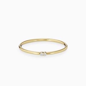 Dainty Diamond Band, Diamond Stacking Ring, Thin Wedding Ring, Solid 14k/18k Gold, Dual Diamond Ring, Stackable Band, White/Yellow/Rose Gold