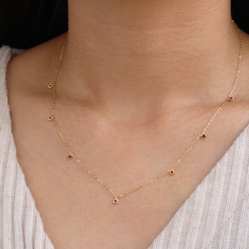 Genuine Ruby Station Necklace 14k 18k Solid Gold Minimalist - Etsy