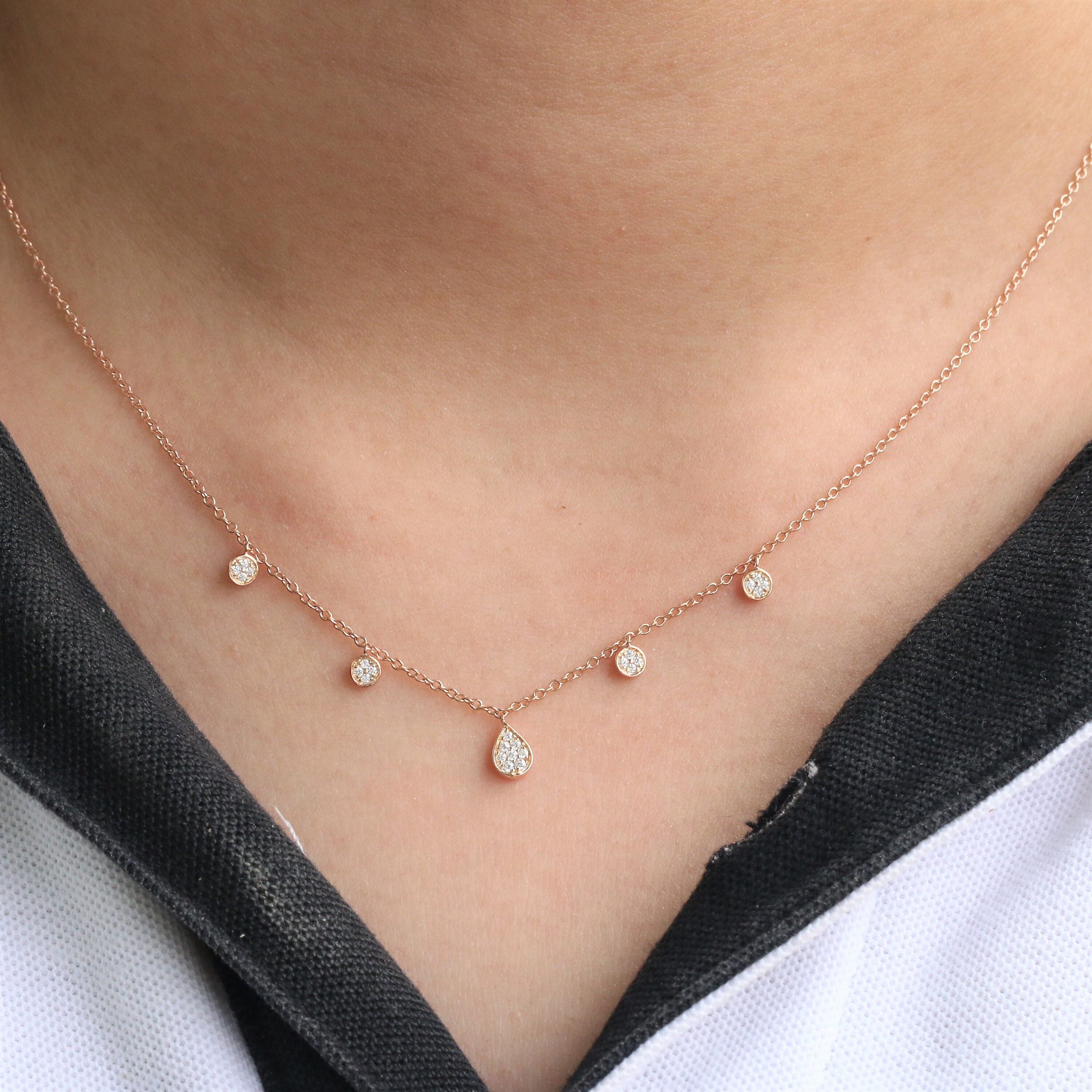 14k/18k Diamond Station Necklace/ Solid 