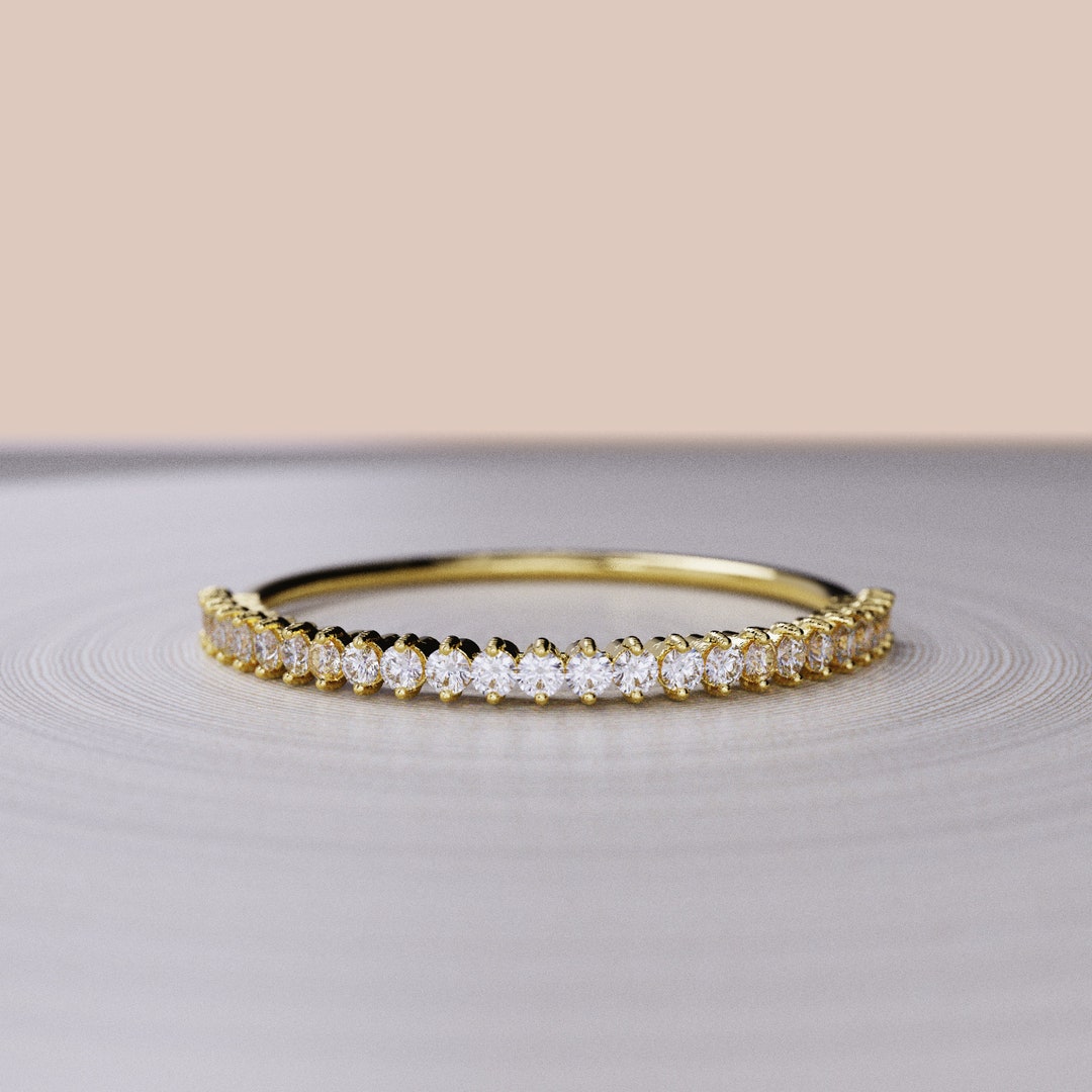 14k Moissanite Half Eternity Wedding Ring, Lab Grown Diamond Wedding ...
