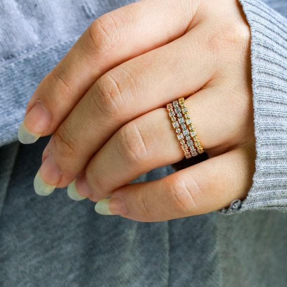 Thin Diamond Wedding Band Unique Half Eternity Ring Yellow rose