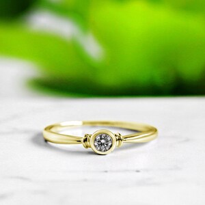 Small Bezel Set Diamond Promise Ring, Solid 14K 18K White Rose Gold, Dainty Engagement Ring, Minimalist Simple Solitaire Ladies Gold Ring image 2