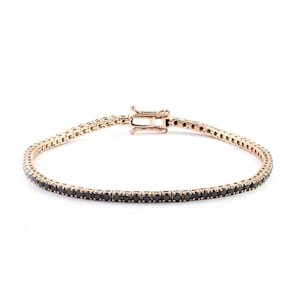 Black Tennis Bracelet For Women, Black Diamond Tennis Bracelet, Solid 14K/18K Gold, Thin Bridal Bracelet, Rose/White/Yellow Gold