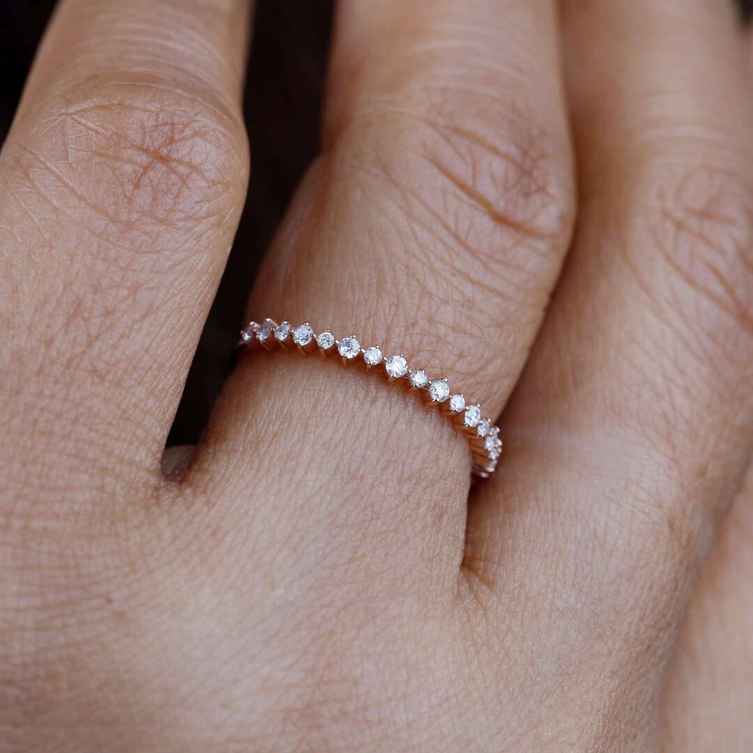 Diamond Wedding Ring, 14k 18k Soild Gold, Dainty Half Eternity Band ...