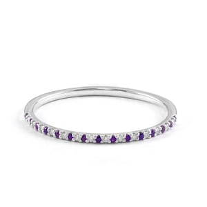 Faixa de ametista 14k/18k, anel de diamante de ametista roxa, fino delicado, delicado meia eternidade, anel de empilhamento de ouro, ametista amarela/rosa/branca