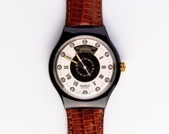 Vintage Swatch Rubin Automatic 1991 SAM100 Unworn Swiss Mechanical Watch Original Box Leather Strap