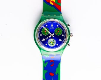 Vintage Swatch UN50 Chronograph 1995 United Nations Anniversary SCZ103 Unworn Watch Original Packaging