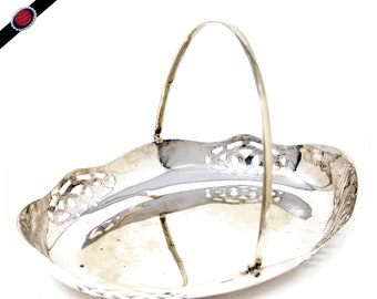 Vintage Large Silver Plated Cake Basket with Swing Handle - 1950s