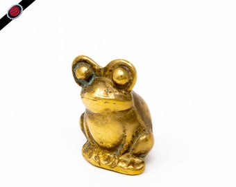 Vintage Solid Brass Frog - Collectible - Tiny - Boxed Vintage Gift - Collectable Frog Ornament - Mid Century - Cute Animal Figurine