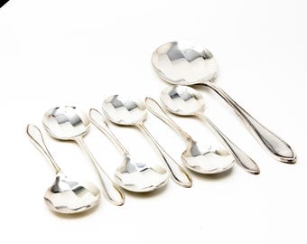 Vintage Art Deco Silver Plated Dessert Spoon Set - Sandringham Plate by Viners - 7 Pieces