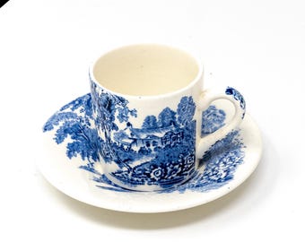 Vintage  Demitasse Cup and Saucer: Swinnertons 'The Ferry' - Blue Ceramic
