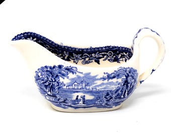 Vintage Mason's Vista Creamer: Blue Ironstone Transferware, Made in England