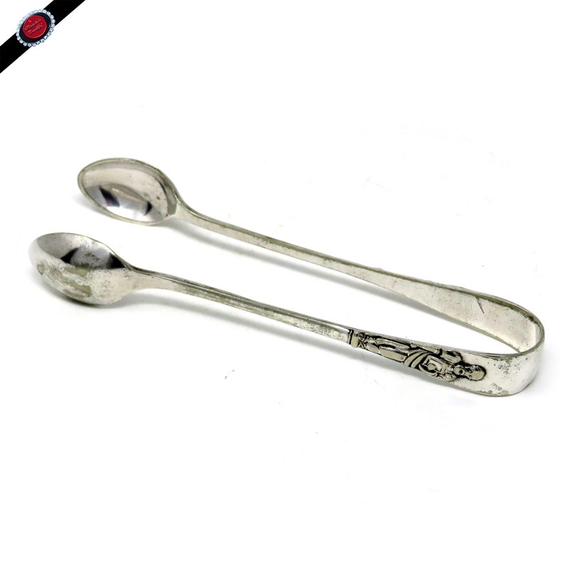 Antique Silver Plated Sugar Tongs: Apostle Design, 1920s Tea Party Flatware image 2