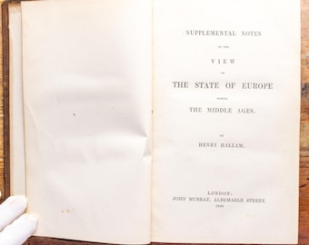 Henry Hallam 1848 Supplemental Notes First Edition Antique Leather Book