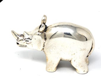 Vintage Silver Plated Rhinoceros Figurine - Unusual, Imposing and Mysterious! - Elegantly Boxed Gift