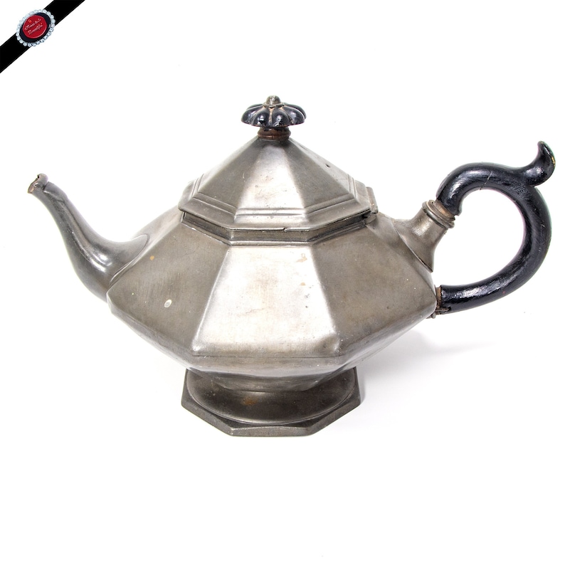 Antique Victorian Octagonal Pewter Teapot - Rare Collectible - Mid 1800s