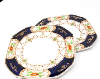 Antique Coronation Ware Tea Plates: T W Barlow - Pekin Pattern - Ornate Blue & Gold