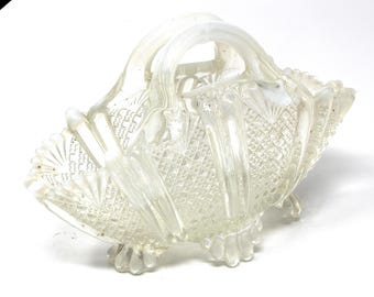 Antique Moonshine Glass Basket Vase: George Davidson Richelieu Pattern - Victorian - Collectible