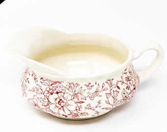 Vintage Grindley Gravy Boat: Royal Tudor Ware Rosemarie Red Floral