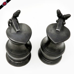 Antique Pewter Miniature Tankards: Lidded Acorn Spirit Measures, 19th Century