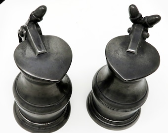 Antique Pewter Miniature Tankards: Lidded Acorn Spirit Measures, 19th Century
