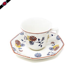 Vintage Adam's Cup and Saucer: Vermont Red Floral, 1960s Demitasse