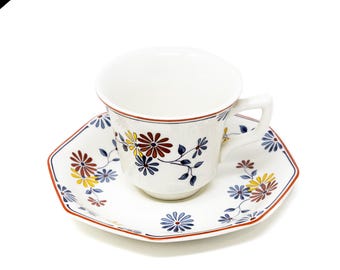 Vintage Adam's Cup and Saucer: Vermont Red Floral, 1960s Demitasse