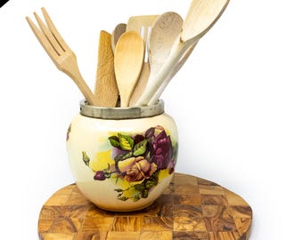 Antique Lustreware Biscuit Barrel: Red Rose Decor, Silver Rim (No Lid/Handle)