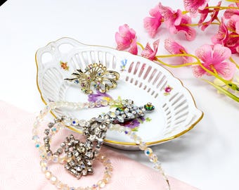 Vintage Schumann Arzberg Bavaria Porcelain Dish: Floral Trinket Bowl